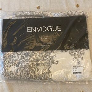 Envogue Sinclair Border Print Gray and White Window Curtain Panels Pair Paisley